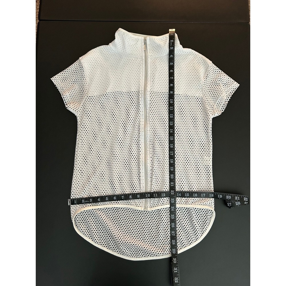 White Mesh Short Sleeve Full Zip Mock Neck High Low Top Size P (1226) - Picture 7 of 11